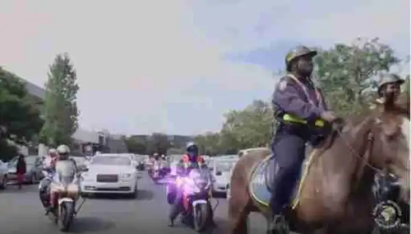 South African Pastor Arrives Church In Rolls Royce, Horses & Police Entourage (Photos)